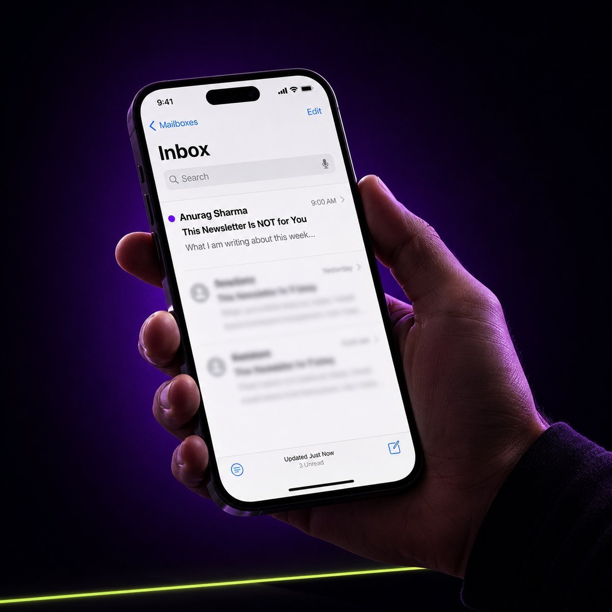 This Newsletter Is NOT for You. phone mockup showing inbox preview